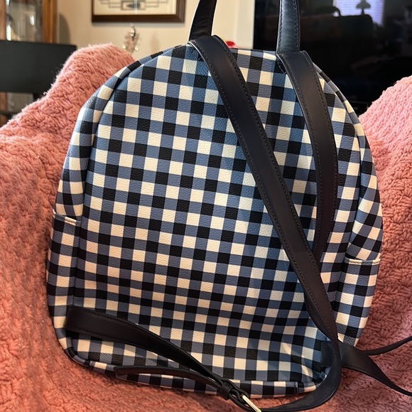 Kate Spade, large blue and white checkered backpack with extra front zipper part - Picture 6 of 9